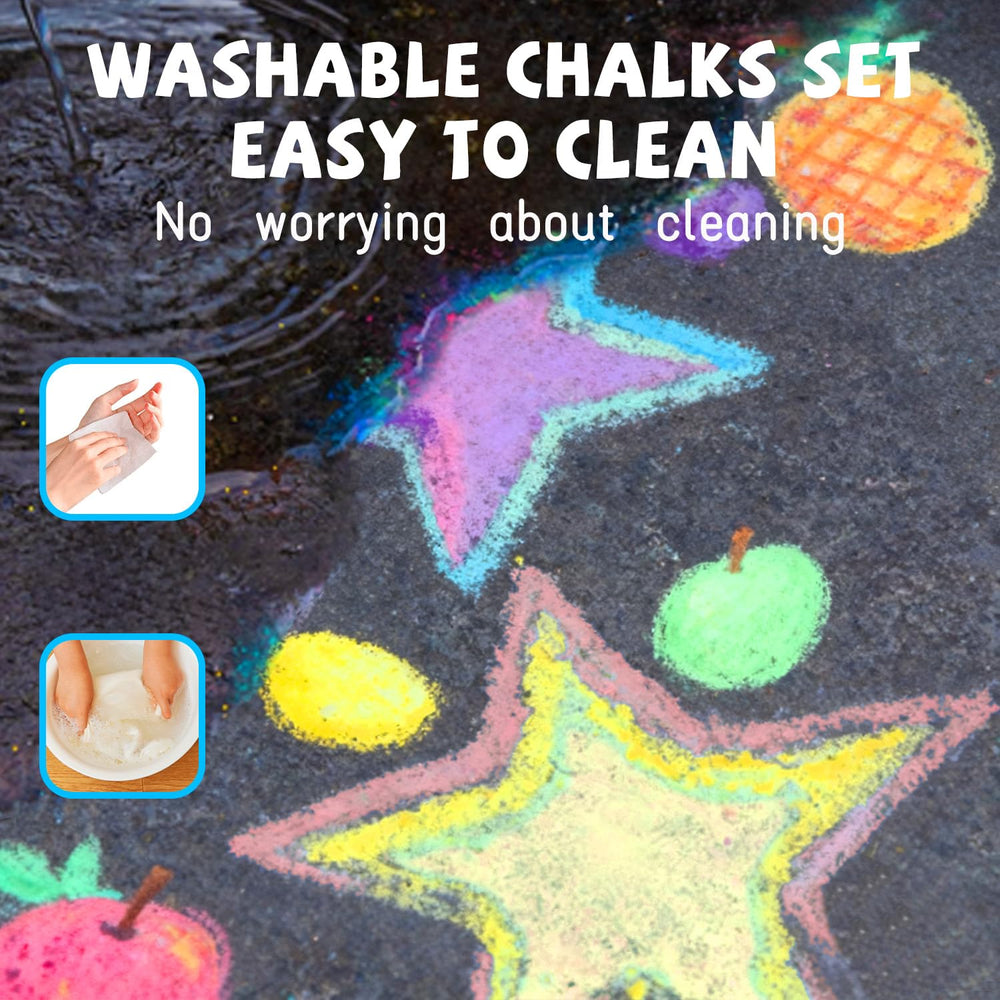 VEESA washable chalk easily cleans up with water after sidewalk fun.