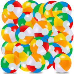 Vellibring 24-pack rainbow inflatable balls ready for summer pool games.