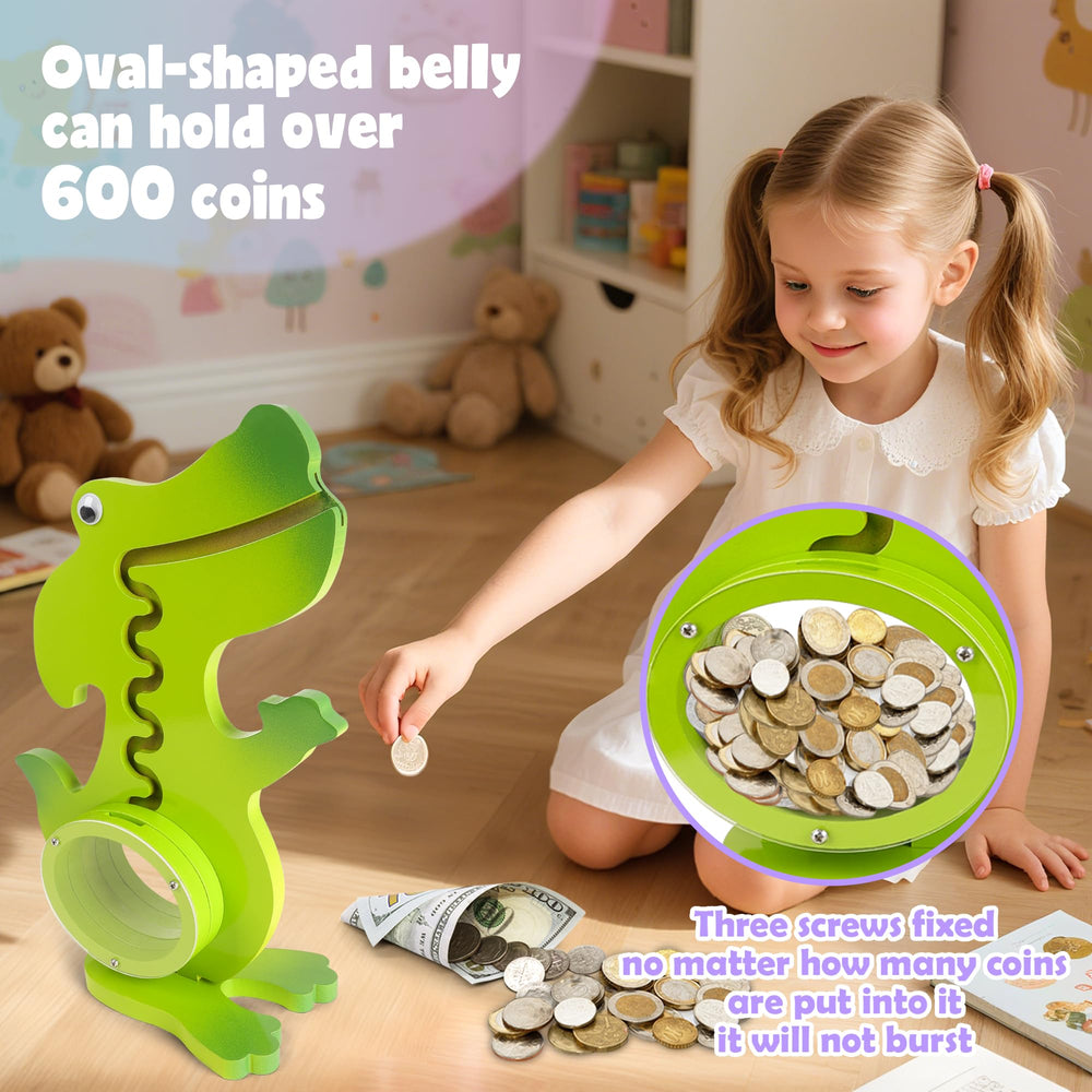 Vennocci dinosaur piggy bank in a nursery decor setting with whimsical charm.