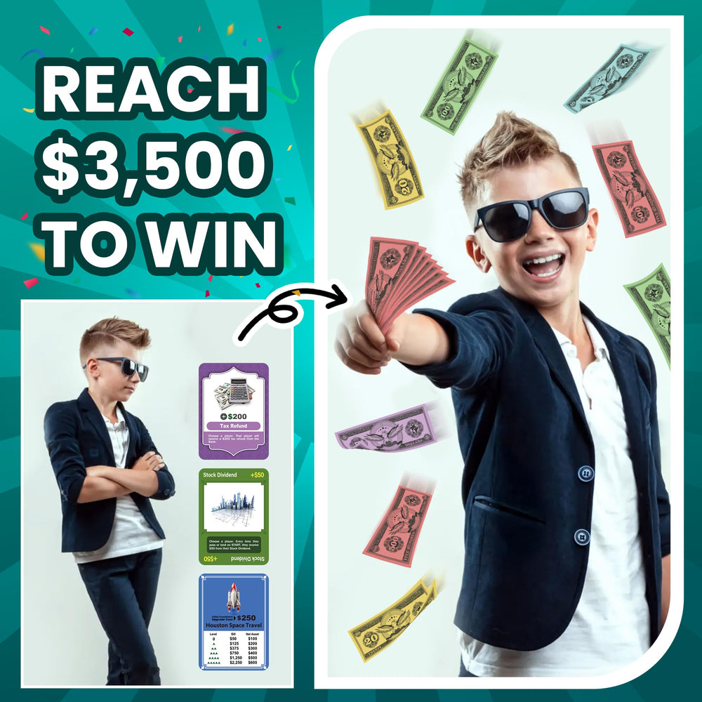 VENTURE CATCHER Paycheck to Billionaire tokens and money pieces for budgeting play.