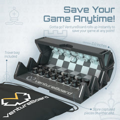 VentureBoard open size 7.5 x 6 inch chess board ready for play.