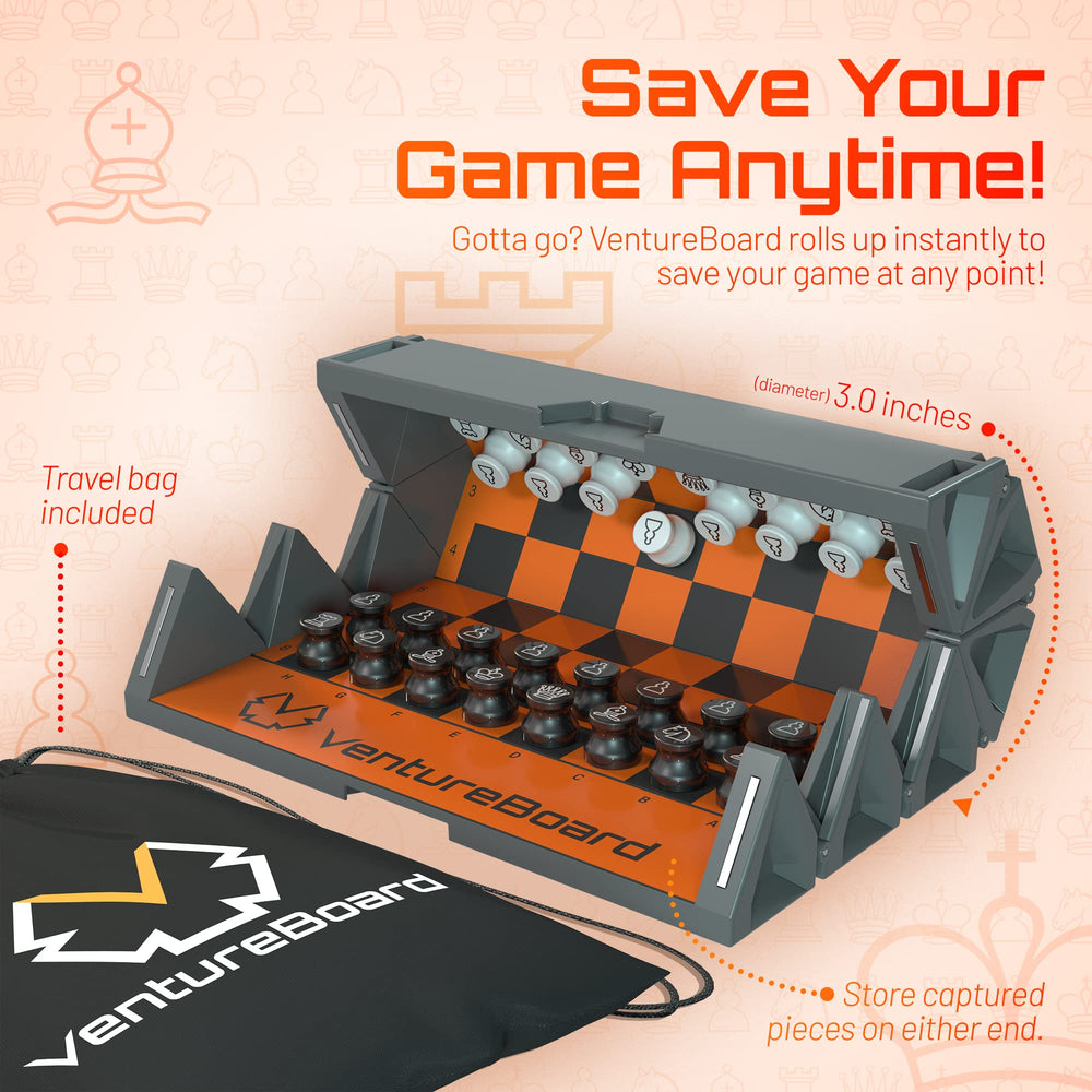 VentureBoard travel chess set in a bag for easy transport anywhere