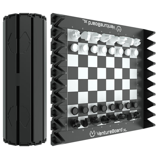 VentureBoard XL rolling chess set demonstrating portable travel-ready design