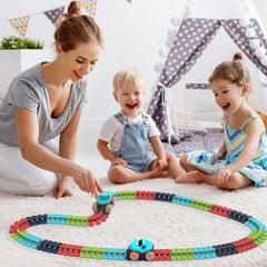 Veook interchangeable rainbow tracks encourage creative layouts and builds.