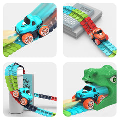 Veook LED light-up car glides through tracks for exciting daytime and nighttime play.