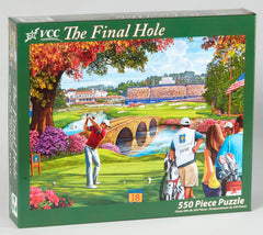 Vermont Christmas Company final hole golf puzzle tiles closeup, showing interlocking pieces that reduce loose fits.