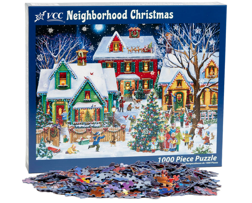 Vermont Christmas Company Neighborhood puzzle finished size 26-5-8 by 19-1-4 inches.