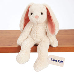 Vermont Teddy Bear Buddy Bunny 15in ivory fur ready for cozy hugs.