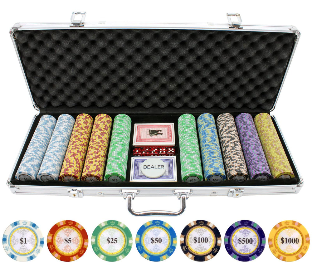 Versa Games poker chip set collection with 13.5g clay chips and durable case for home games.