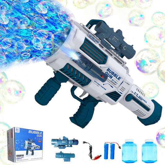 VERSDITAS automatic Gatling bubble gun front view delivering rapid bubbles for play.
