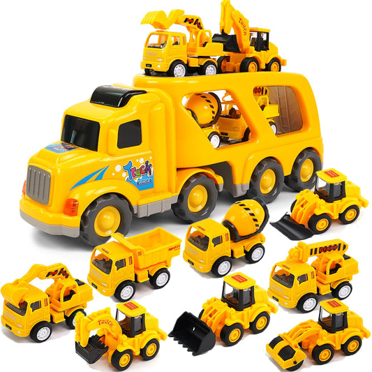 Veslier 9in1 construction truck carrier side view, sturdy play set for imaginative building