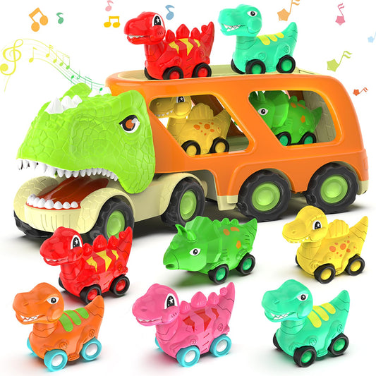 Veslier dinosaur transport truck with six mini dinos for imaginative play