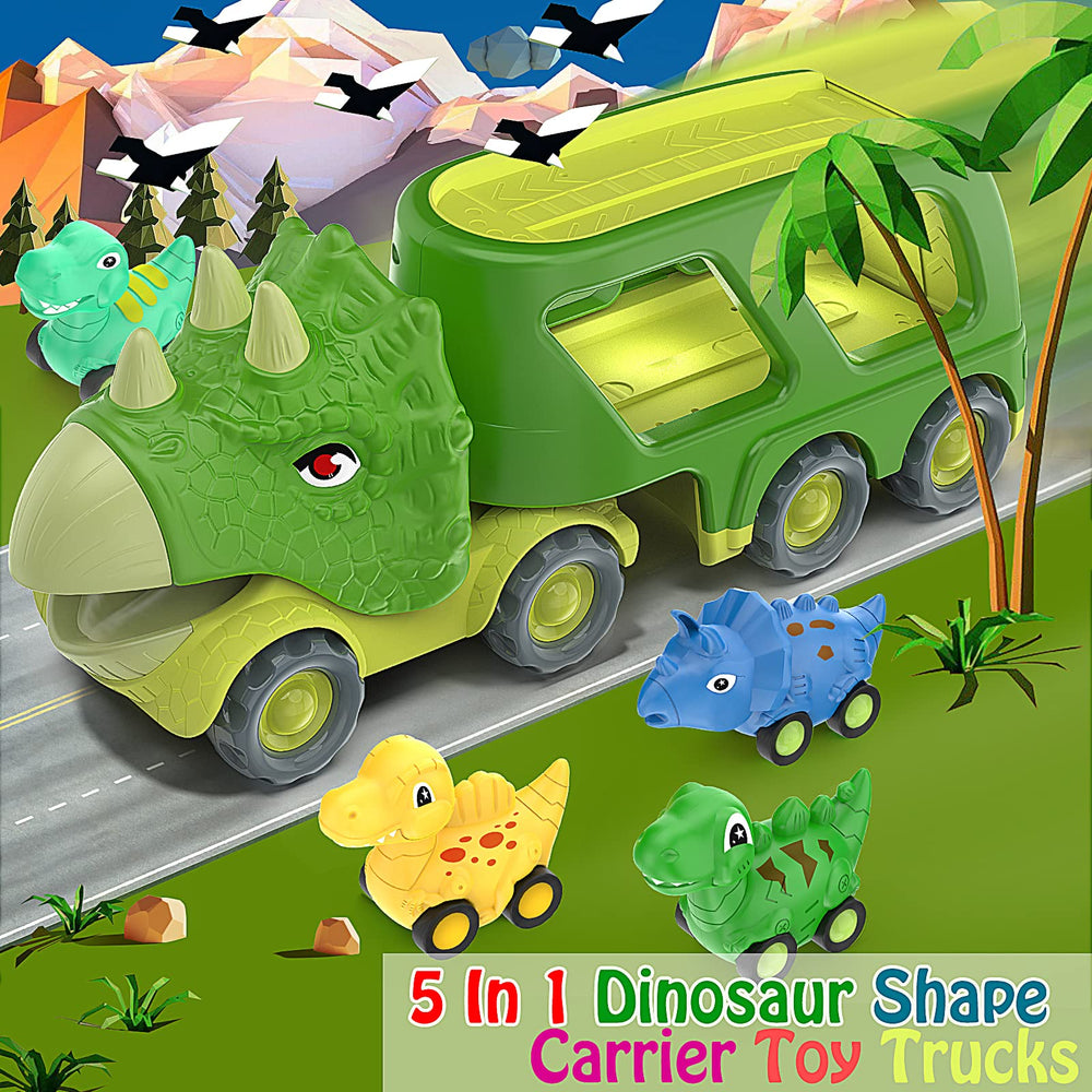 Veslier dinosaur truck features lights and sounds for added realism.