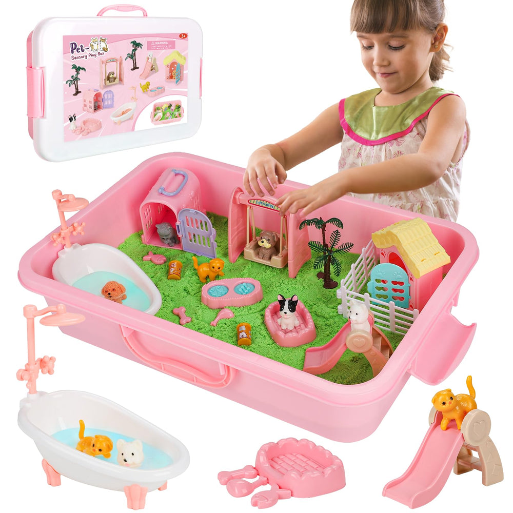 Vextronic pet sensory bin with lid for organized pretend pet care play.