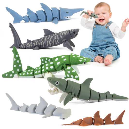 Viabty 6-piece shark figurines for bath time, engaging tactile play and imaginative ocean exploration.