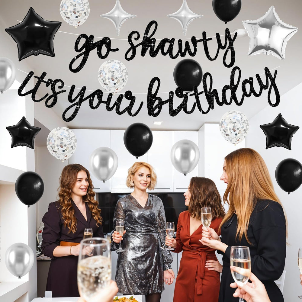 Vibzox 18in black-silver star foil balloon centerpiece