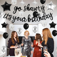 Vibzox 18in black-silver star foil balloon centerpiece