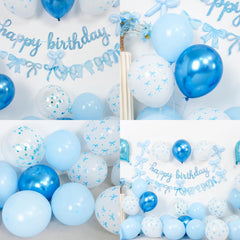 Vibzox blue confetti balloons add subtle shimmer to the setup.