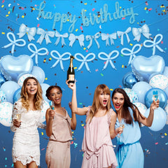 Vibzox blue heart foil balloons create a charming focal point.