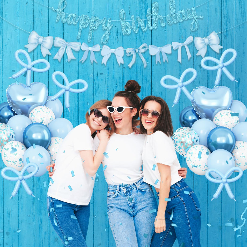 Vibzox metallic blue balloons provide a glossy highlight.