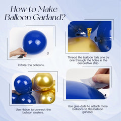 Vicduotex white balloons create contrast for classy blue-gold décor.