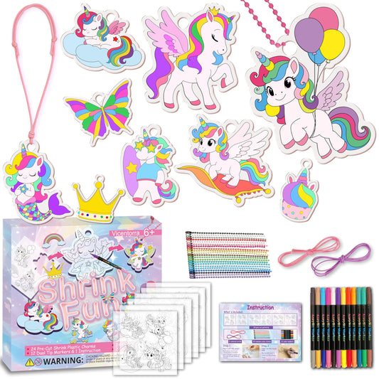 Vicentorra unicorn shrinking art kit laid out for color projects