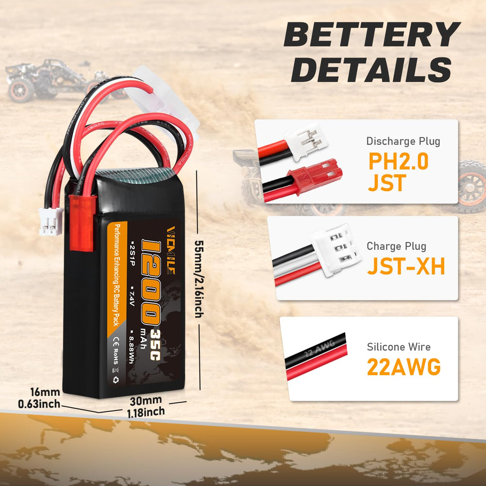 VICMILE SCX24 battery delivers 35C continuous discharge with bursts to 70C for strong throttle response.