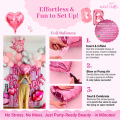 Vidal Crafts foil fringe curtains create dramatic pink party accents.