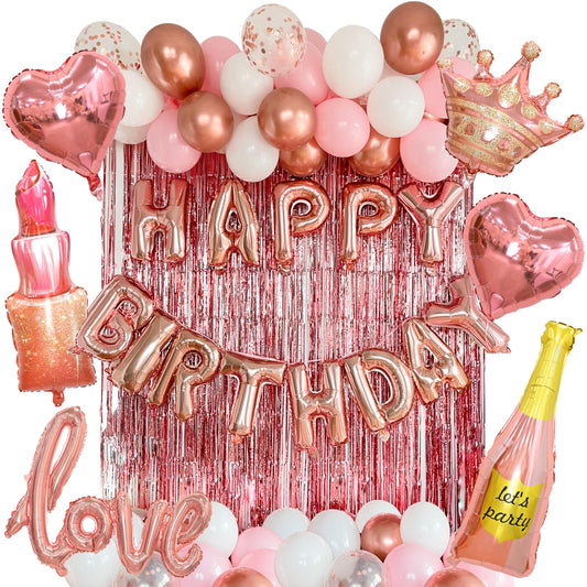 Vidal Crafts rose gold birthday decorations kit backdrop for stylish photos.