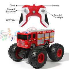 VijiSuki RC fire truck offroad tires provide steady grip on uneven surfaces.