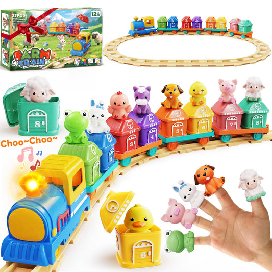 Vinkp train locomotive with lights and sounds for immersive toddler play.