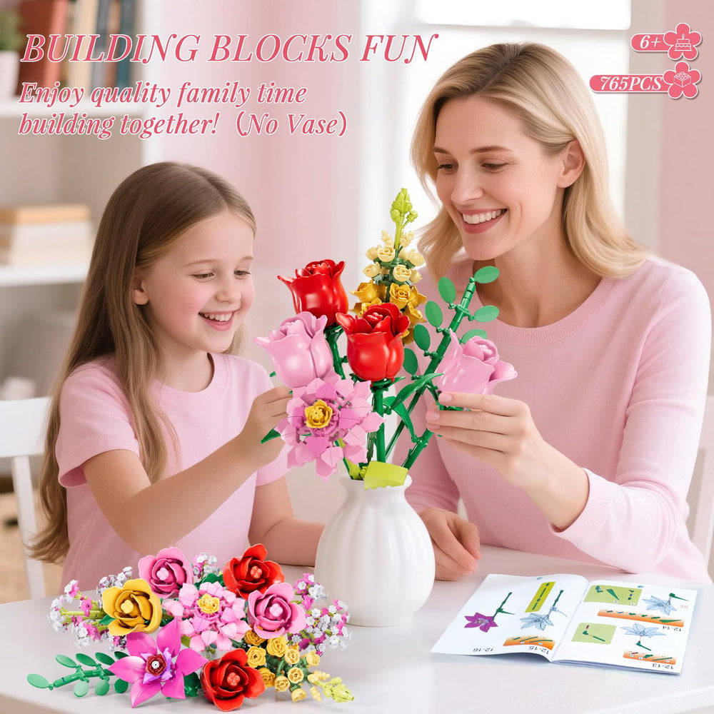 VINTOP Flowers Bouquet Building Set yellow roses showcases bright, long-lasting craft decor.