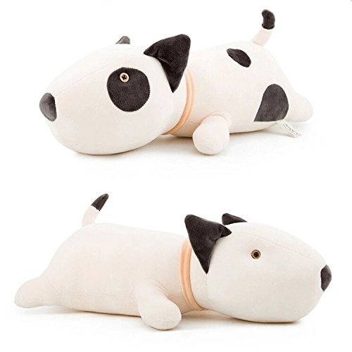 Vintoys Bull Terrier plush toy in white shows soft, safe snuggling for kids.