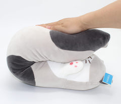 Vintoys cat pillow shown on an office chair for nap-friendly support.