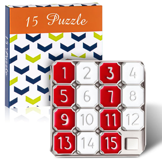VioraWhite 4-pack metal number slide puzzle set in red and white for portable brain training.