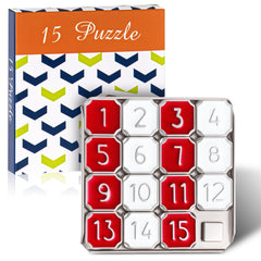 VioraWhite 4-pack metal number slide puzzle set in red and white for portable brain training.