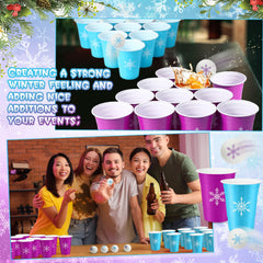 VioraWhite snowflake design cups as colorful party favors.
