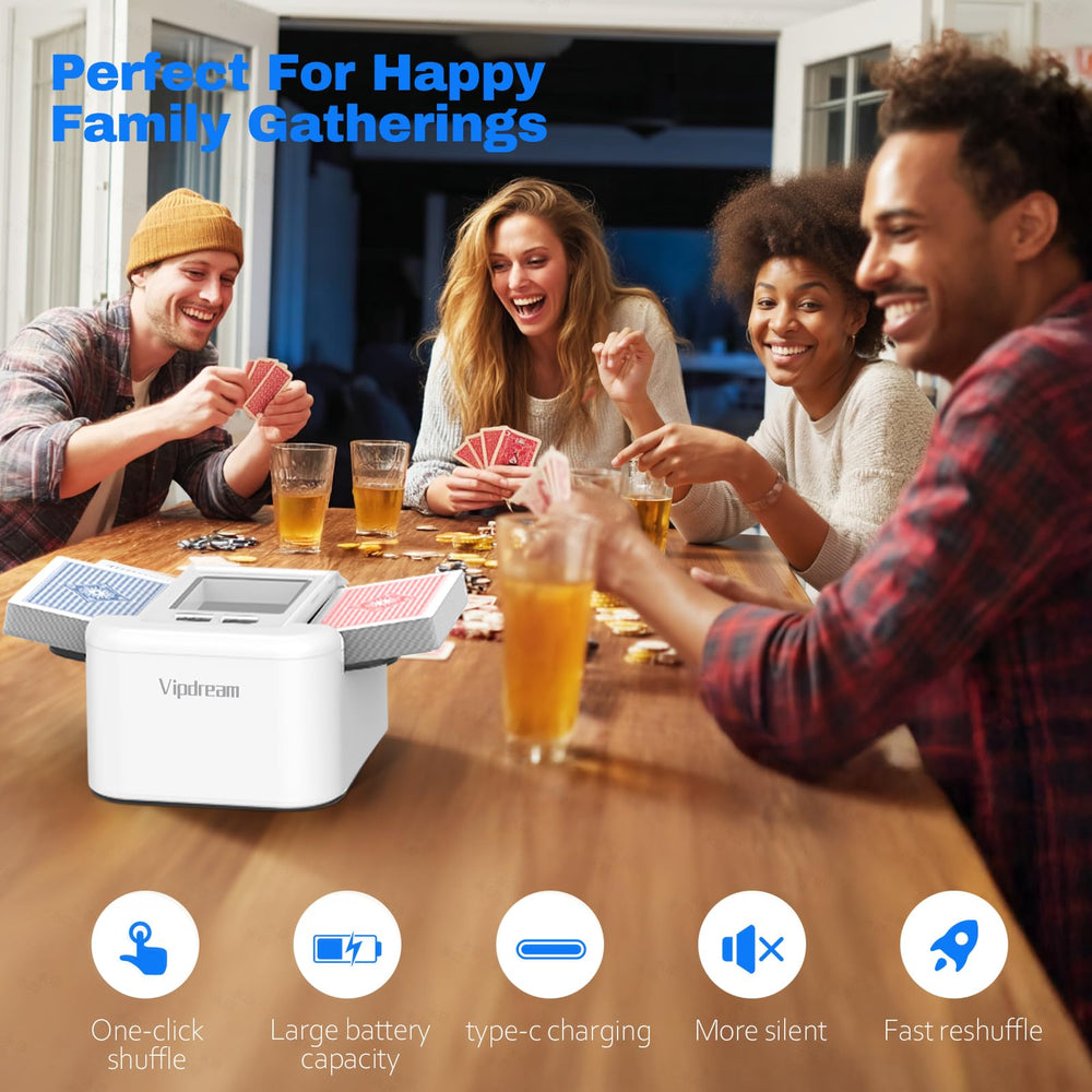 Vipdream shuffler operates with a quiet motor for distraction-free play.