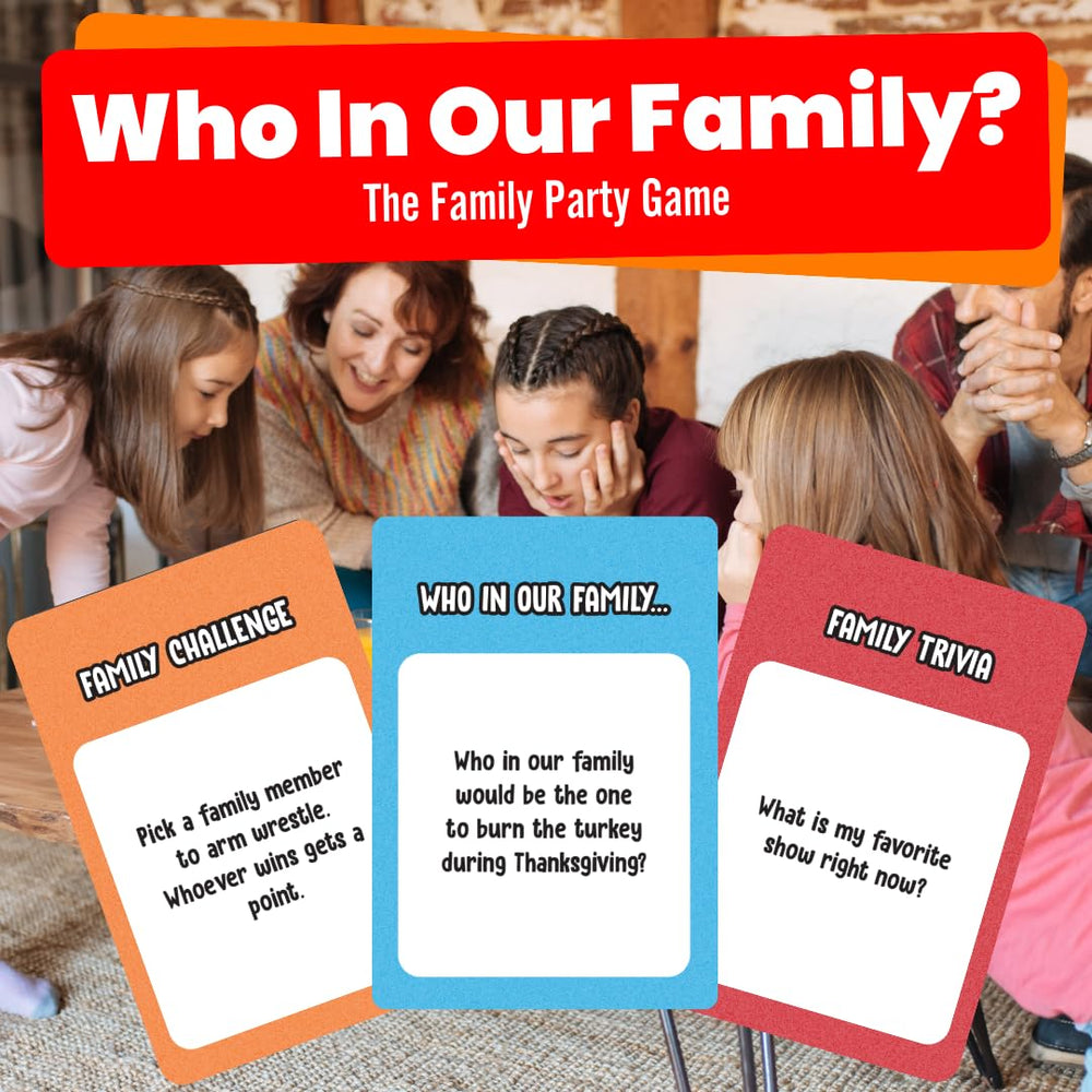 Viral Studios Who in Our Family game night scene with friends laughing