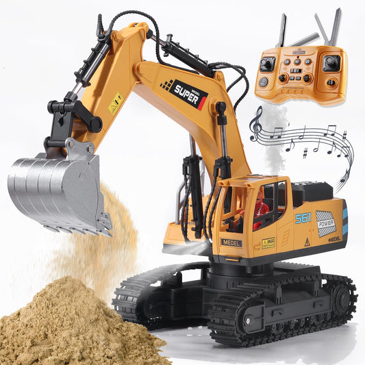 ViRockSign RC excavator with 16-channel control offering precise operation.