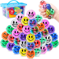 VISCOO 36-pack stress balls with colorful smiley faces for mood relief and focus.
