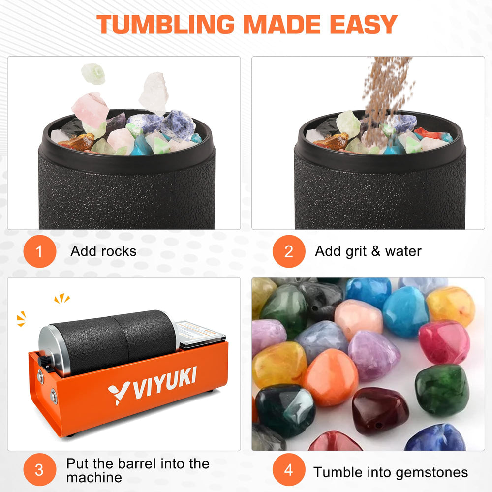 VIYUKI leakproof barrel keeps spills low while polishing stones
