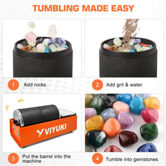 VIYUKI leakproof barrel keeps spills low while polishing stones