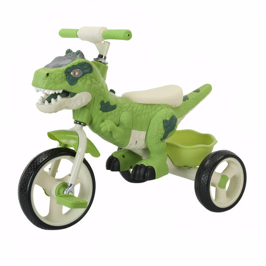 VIZZTY Dinosaur Tricycle green front view for toddlers, comfy ride.