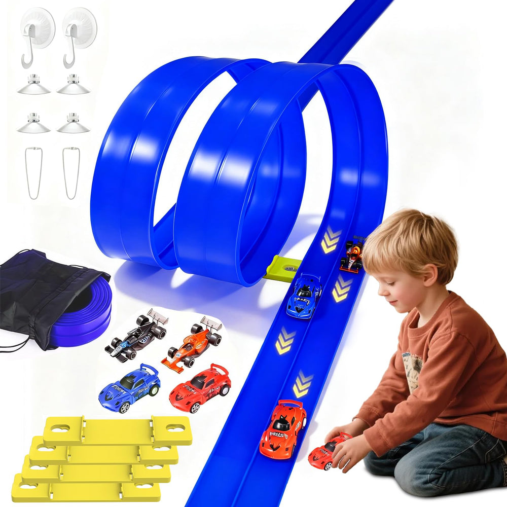 Vlkslasy 20ft flexible race track enables endless layout creativity for kids.