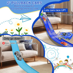 Vlkslasy dark blue race track inspires action-packed play at home.