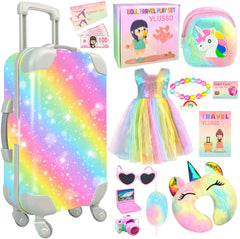 VLUSSO 18-inch doll travel case with wheels for easy transport.