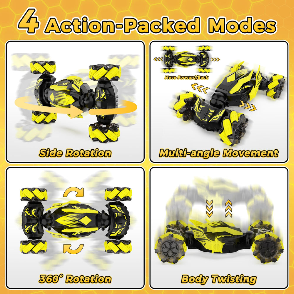 Vmiya Gesture RC Stunt Car with LED lights and music for nighttime fun.