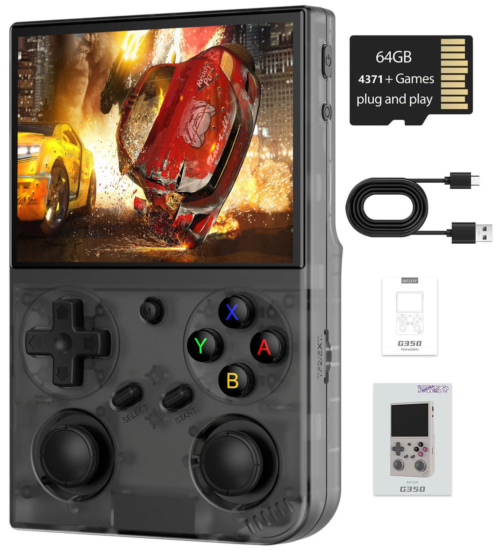Voacle G350 transparent black front view for portable retro gaming.