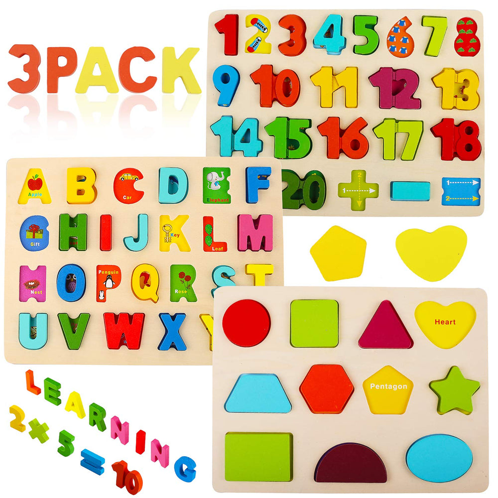 Voamuw wooden alphabet puzzle with bright colors for early letter recognition